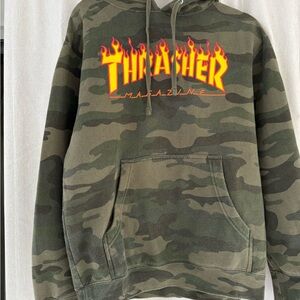 Thrasher Camo Hoodie with Orange Logo